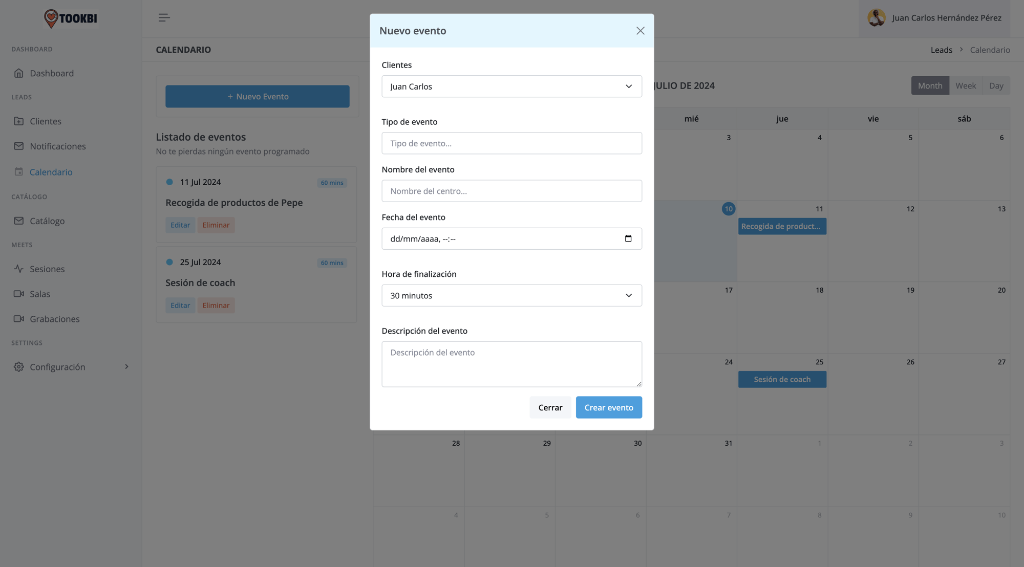 Control calendario